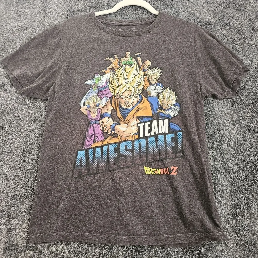 Dragon Ball Z Team Awesome T-Shirt Youth XL Gray Cotton Crew Neck Pullover Anime